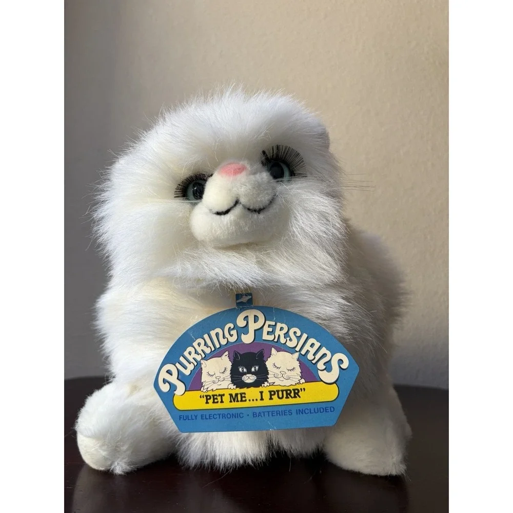 Vintage 1988 Prrrt Inc Purring Persian Cat Plush White 80s Deadstock Working NWT